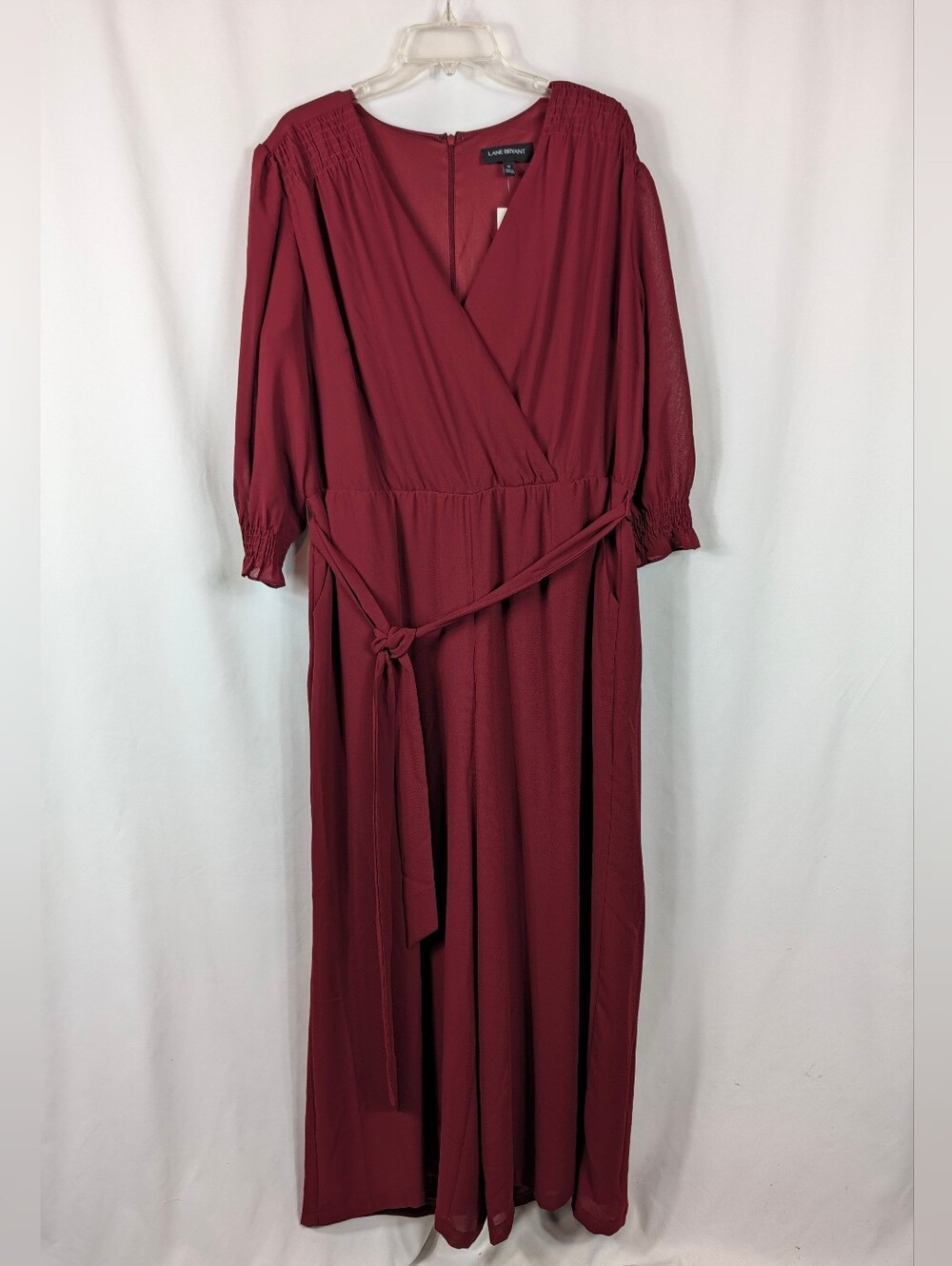 Lane Bryant Tie Waist Pant Jumpsuit Chiffon Maroon Wide Leg Plus Size 18 NEW NWT